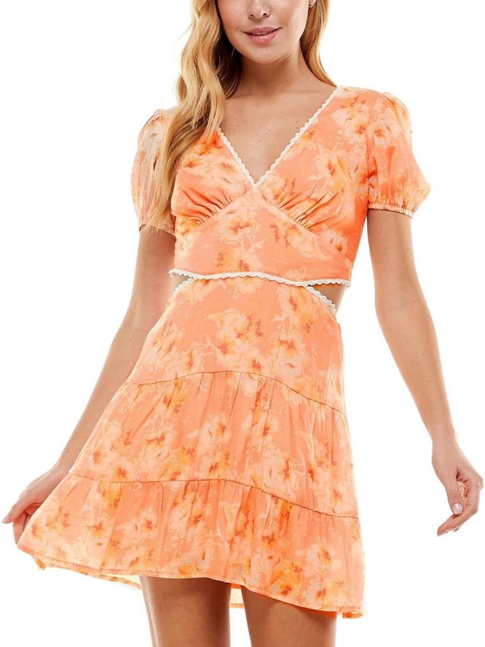 City Studio Orange Peach Floral Mini Dress